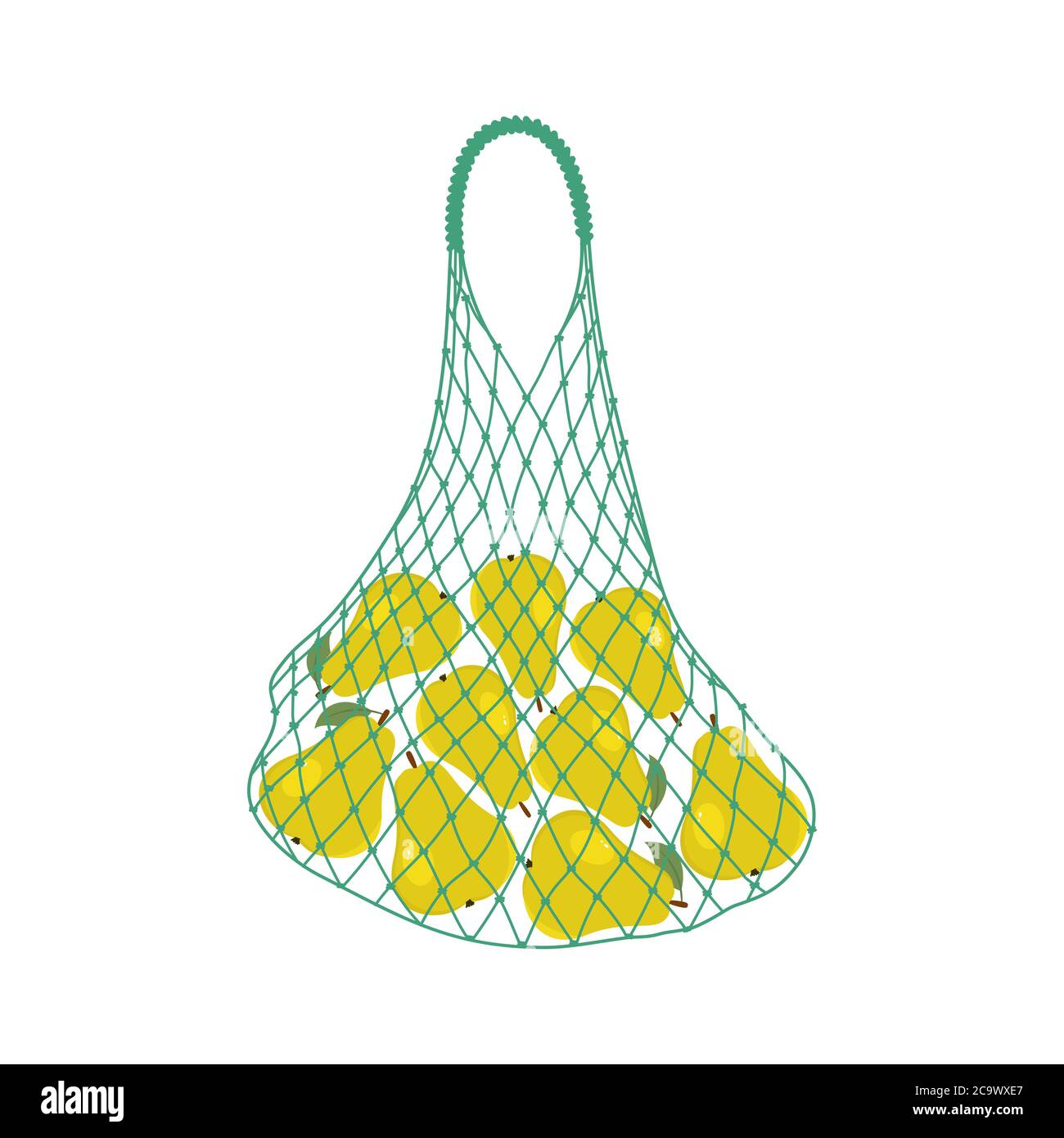 Pears in a string bag. Shopping bag with fruits. Food Delivery Concept. Vector illustration on a white background Stock Vector