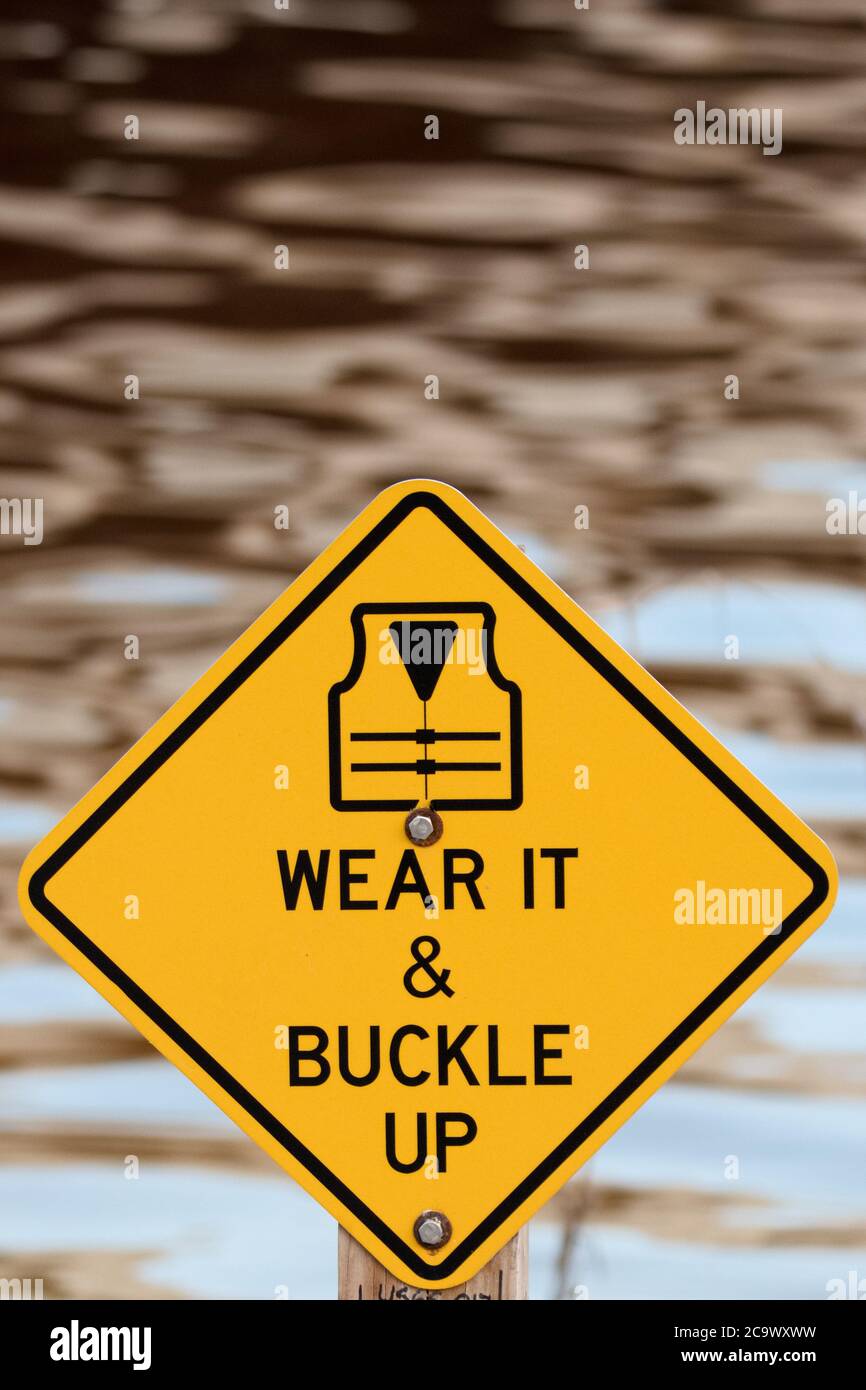 Caution Wear Life Jacket Sign Stock Photo Alamy