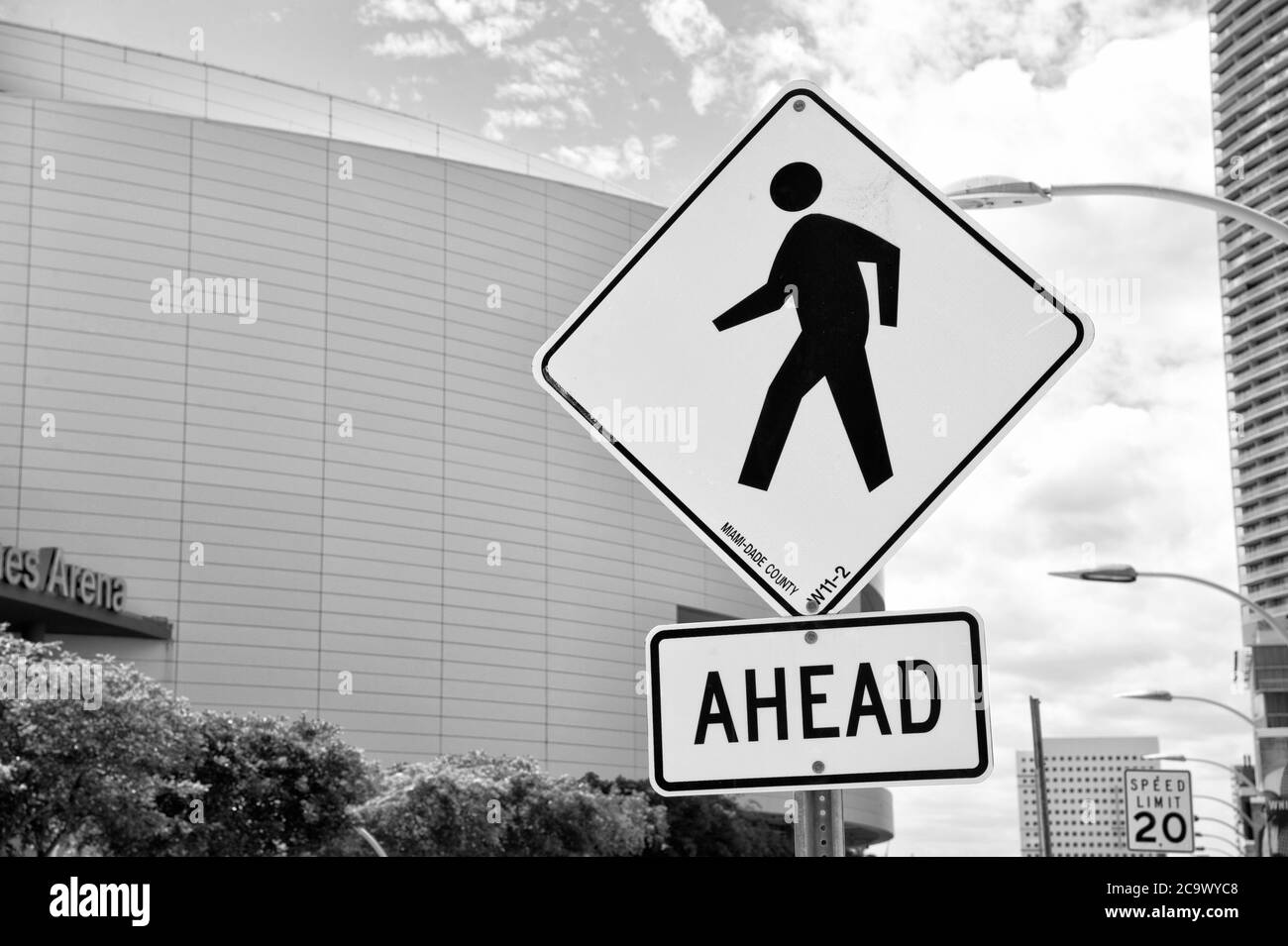 Pedestrian crossing ahead sign usa hi-res stock photography