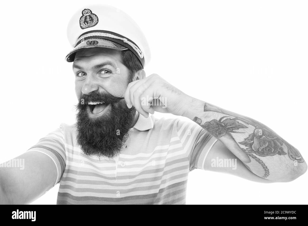 captain cap has moustache. brutal man 