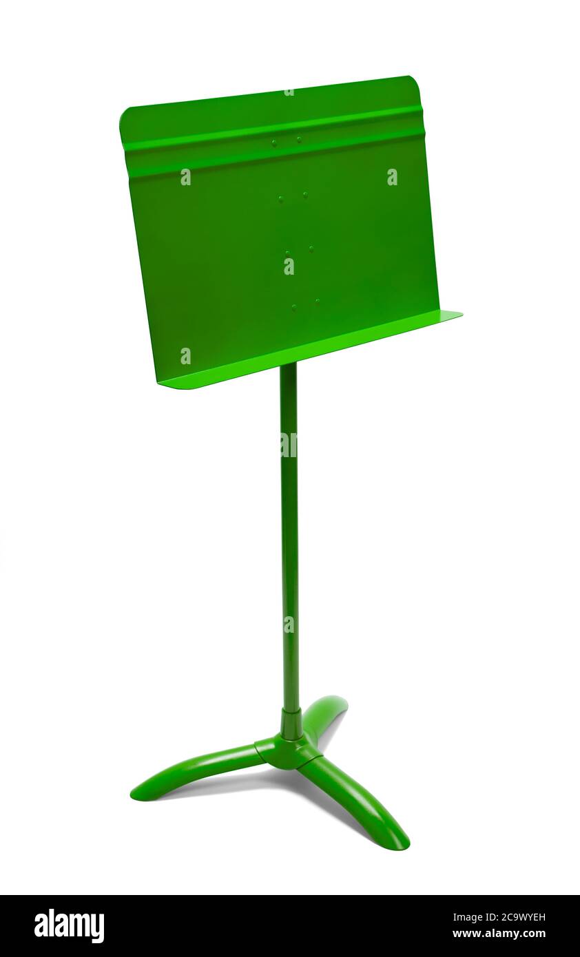 Green Music Stand Angle View Isolated on White. Stock Photo