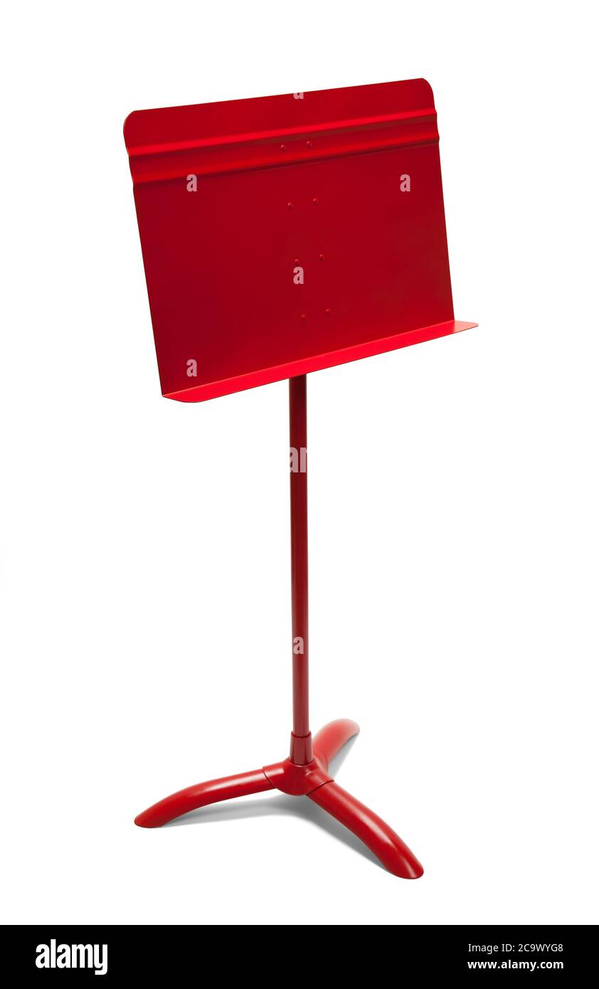Red Music Stand Angle View Isolated on White. Stock Photo