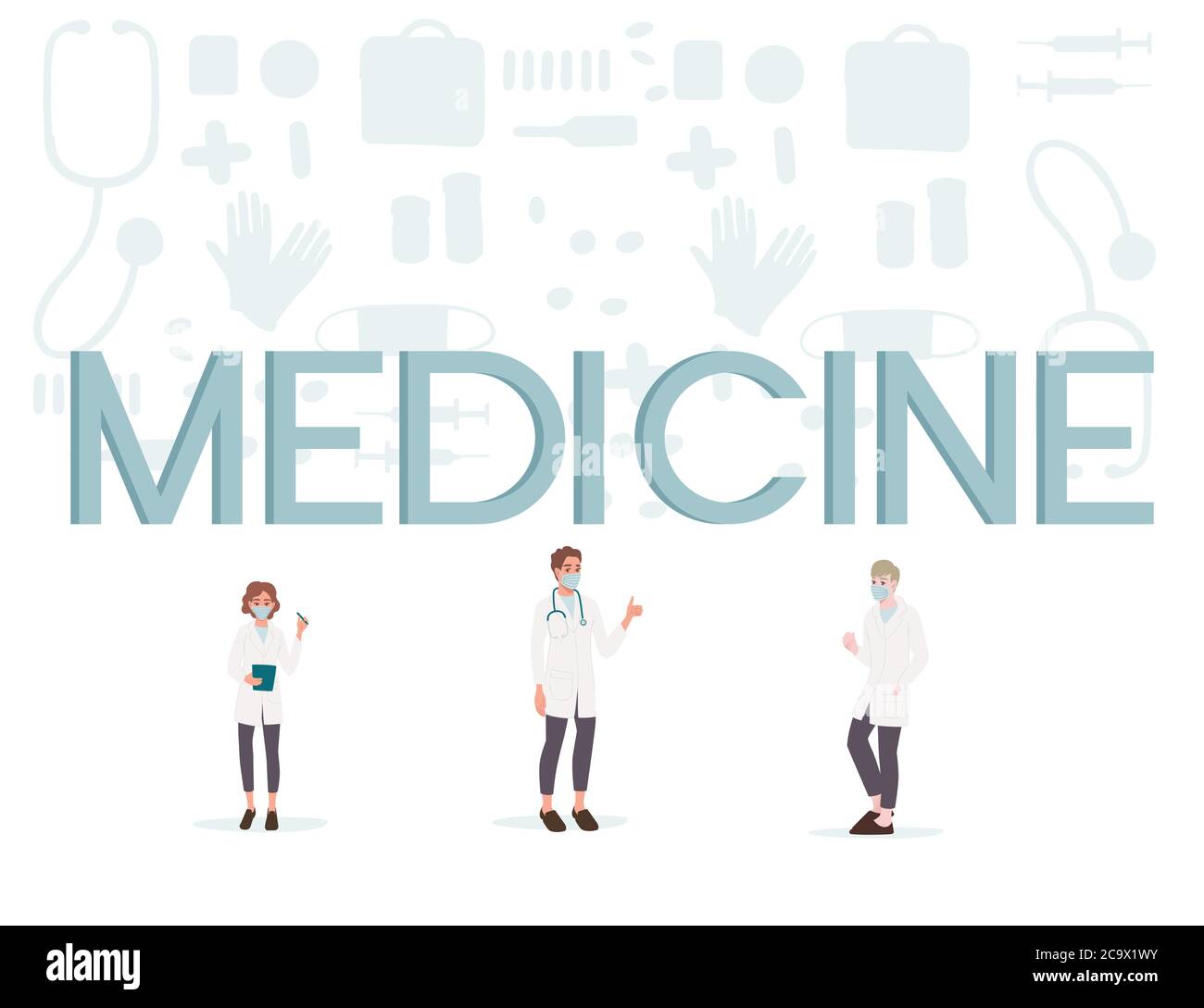 Characters of cute cartoon doctors and nurses wearing surgical face ...