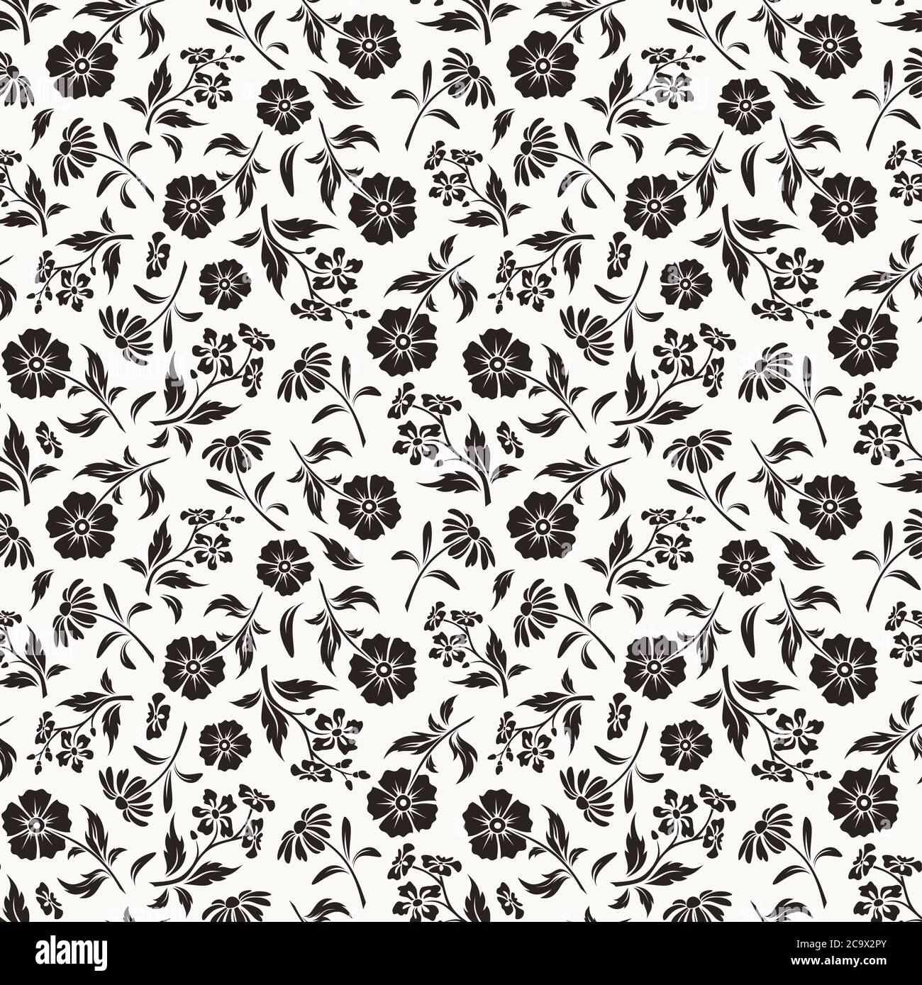 Vector seamless black and white floral pattern with various flowers ...