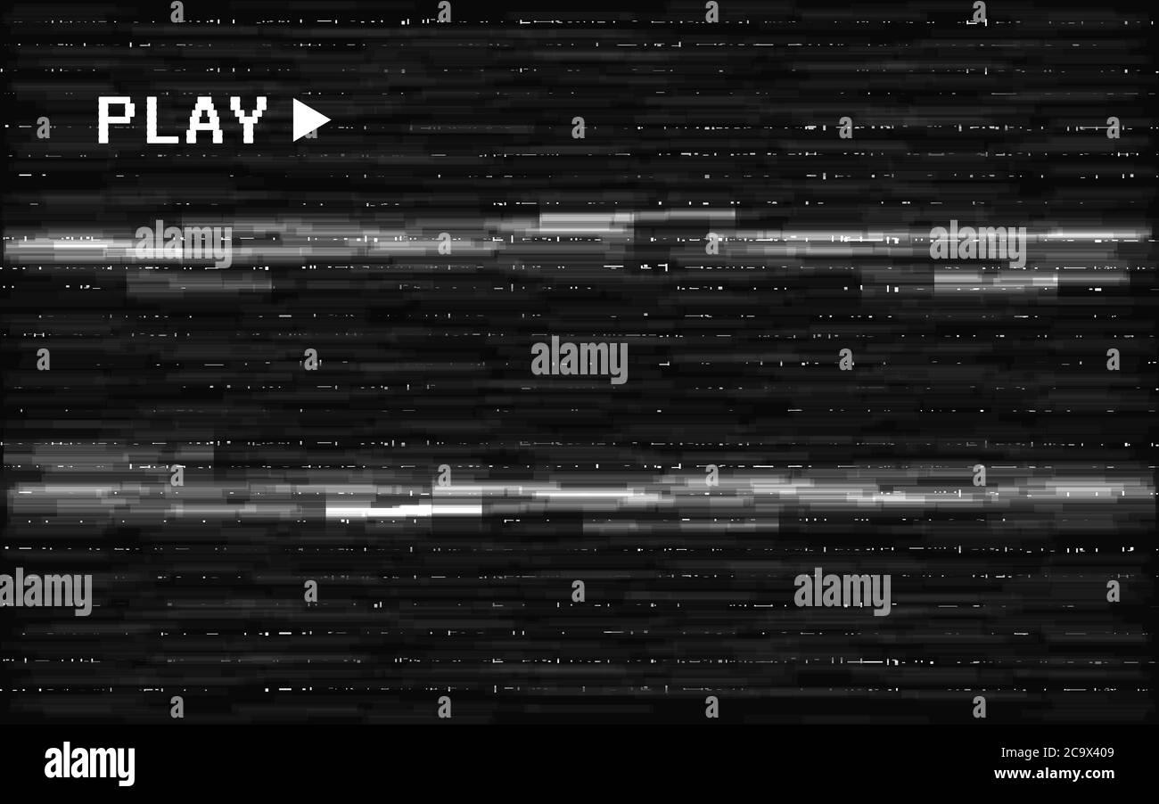 Glitch VHS camera template. White analog distortions effect. Play icon on black background. video shapes concept. Retro tape rewind. Vector Stock Image & Art - Alamy