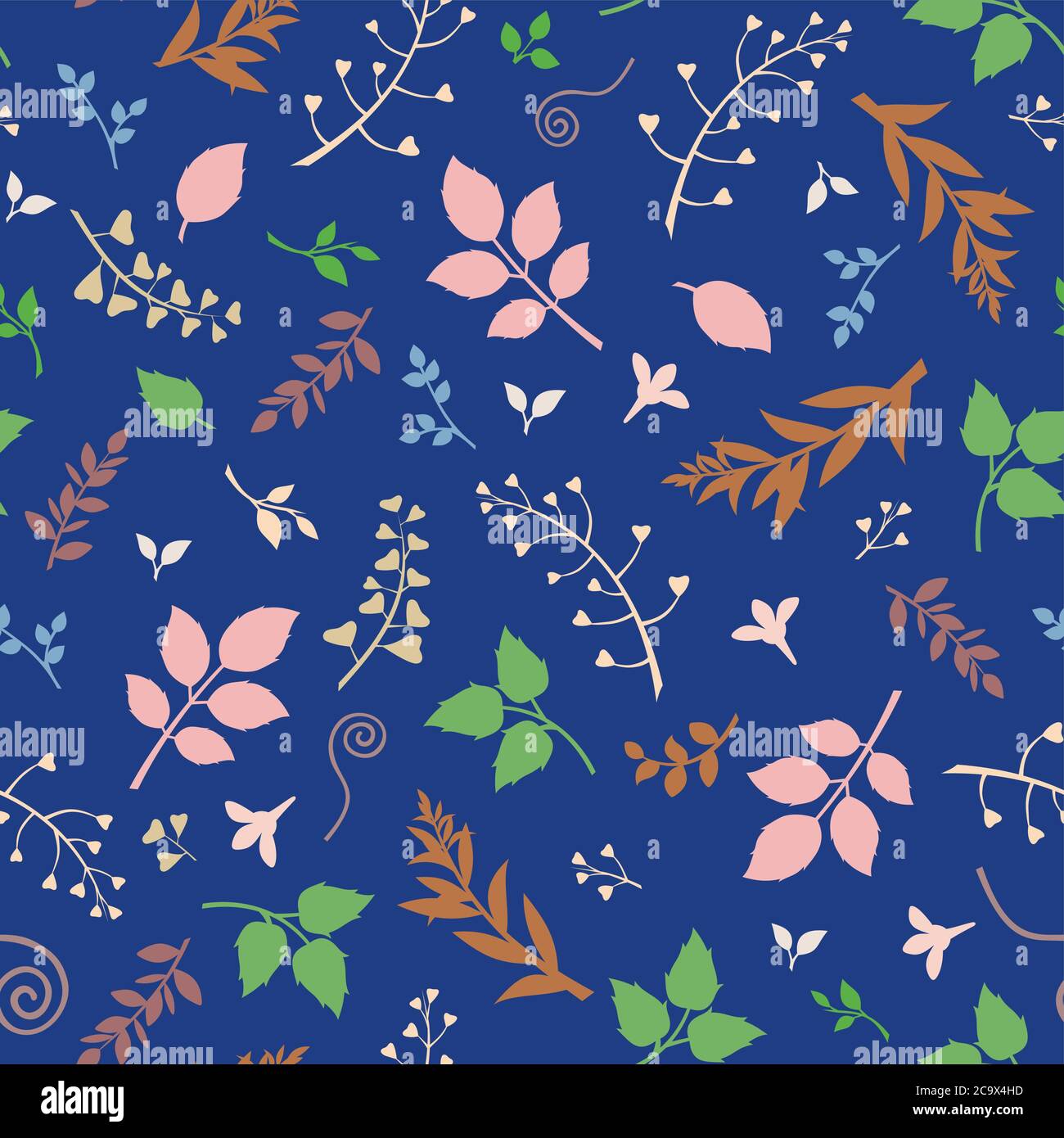 Vector seamless floral pattern with colorful leaves on a blue ...