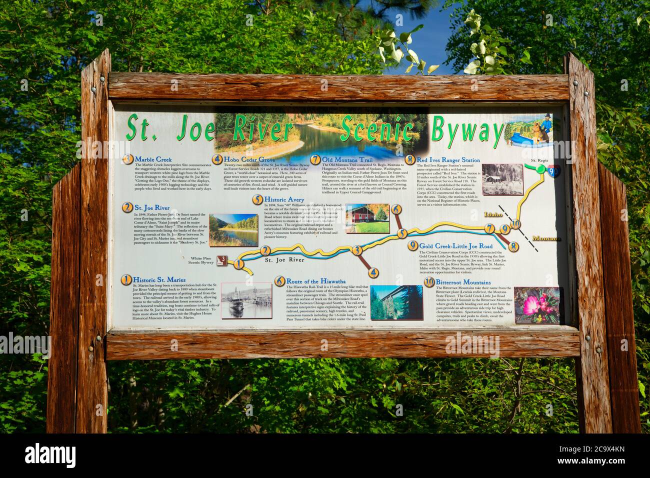 St. Joe River Scenic Byway sign, St Joe National Forest, Idaho Stock ...
