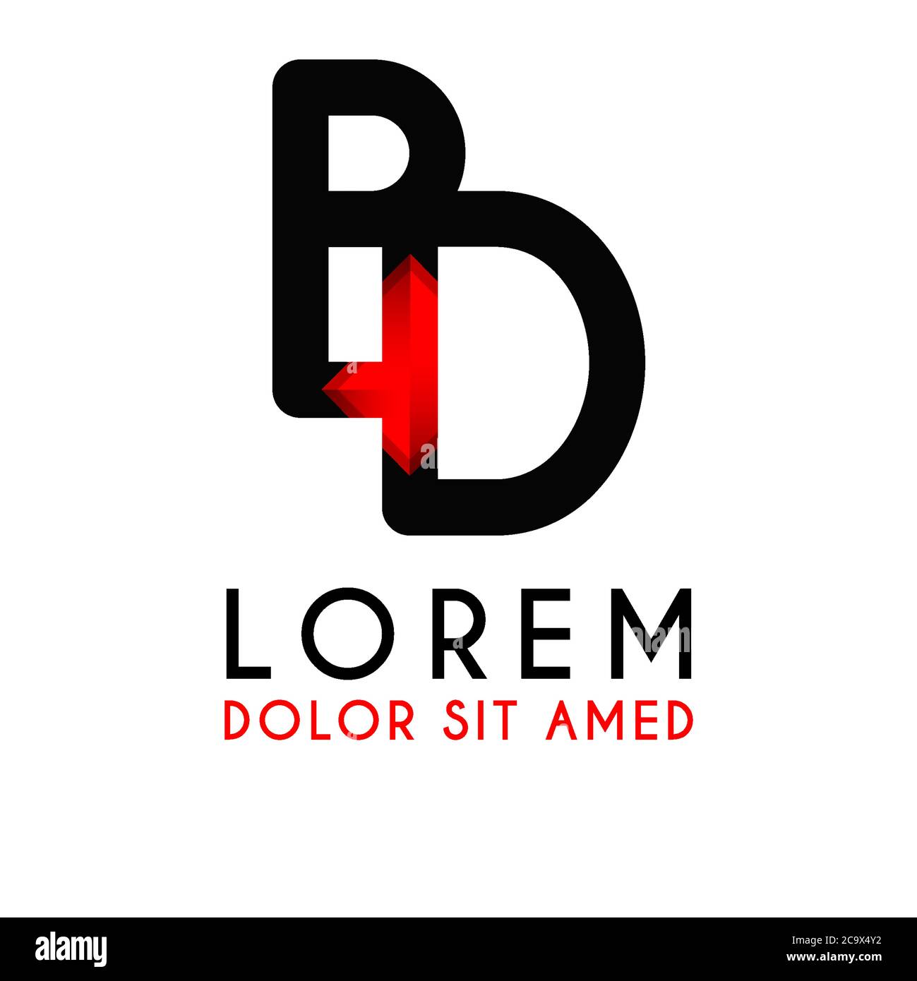 BD Letter black logo with gradient arrow Stock Vector