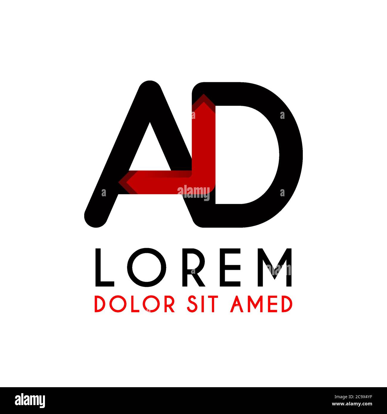 AD Letter black logo with gradient arrow Stock Vector