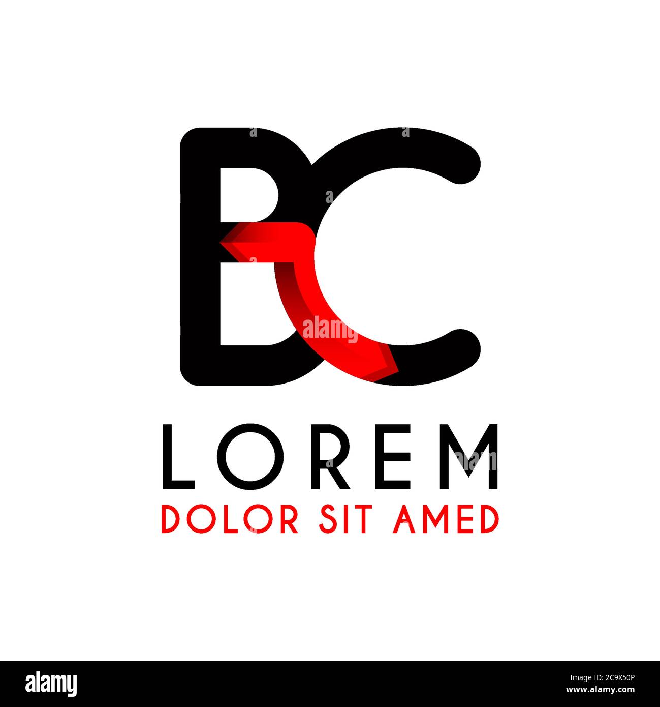BC Letter black logo with gradient arrow Stock Vector