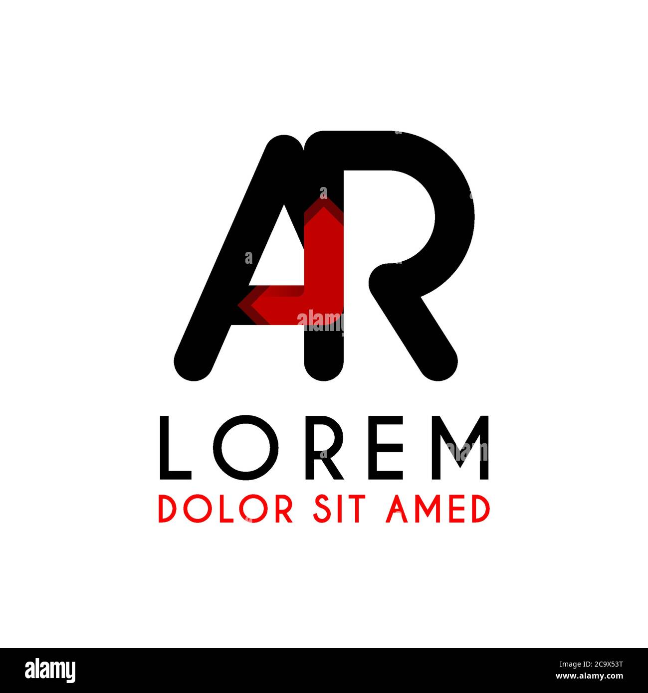 AR Letter black logo with gradient arrow Stock Vector
