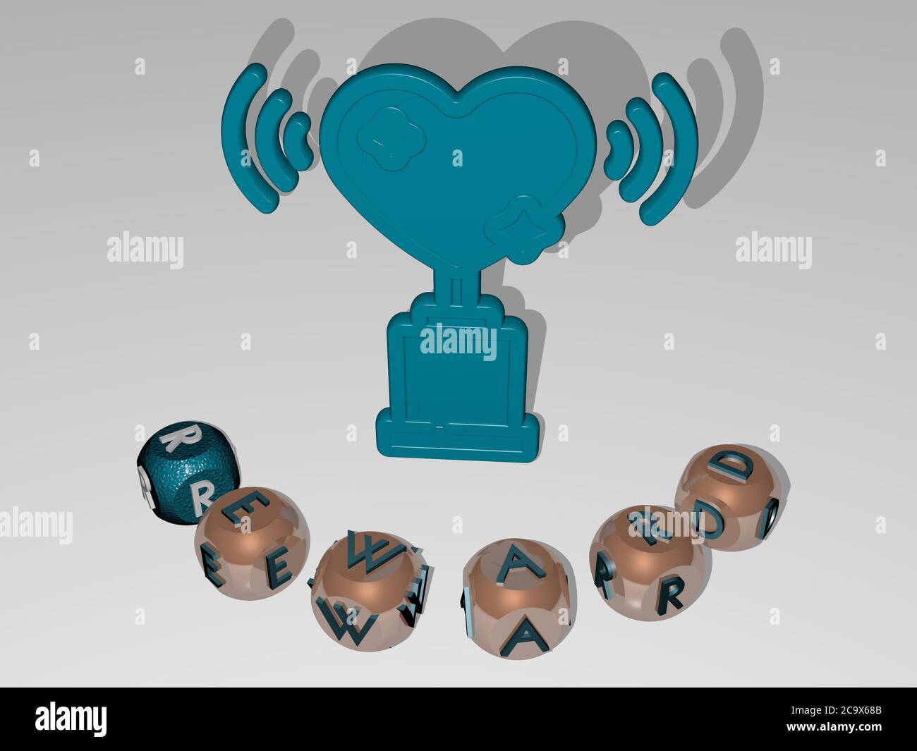 3D representation of REWARD with icon on the wall and text arranged by ...