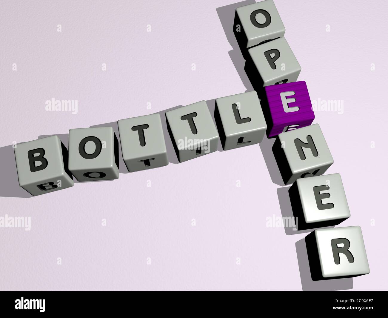crosswords of BOTTLE OPENER arranged by cubic letters on a mirror floor