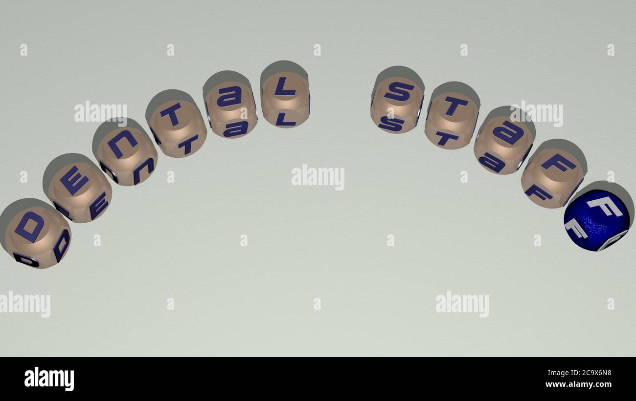 crosswords of dental staff arranged by cubic letters on a mirror floor