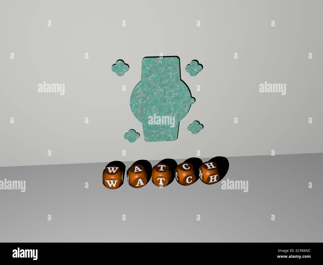 3D illustration of WATCH graphics and text made by metallic dice ...