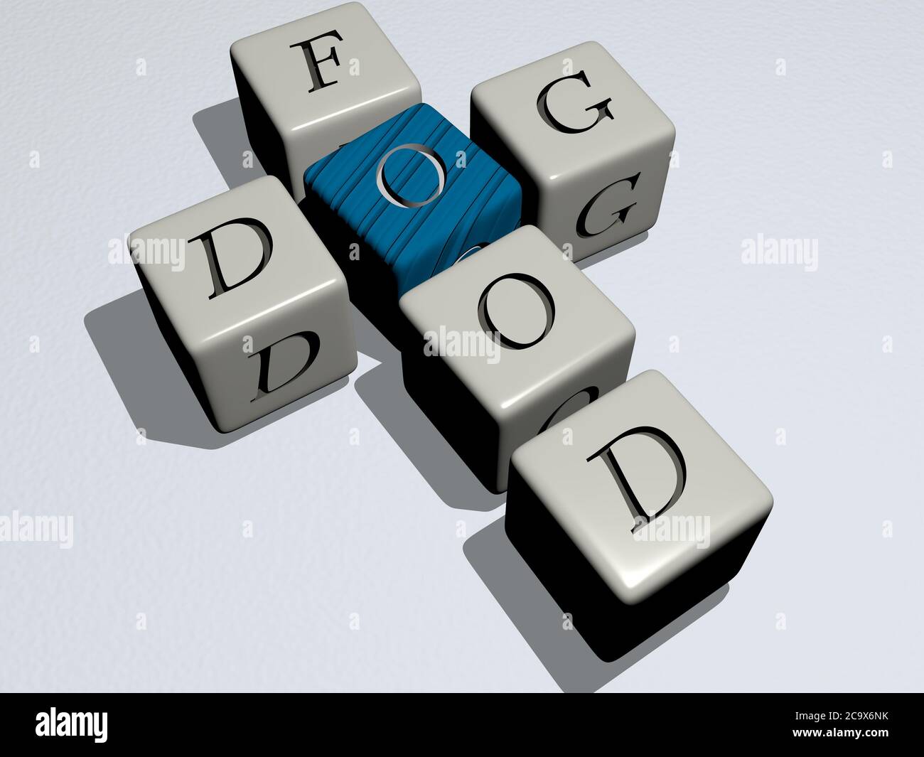 crosswords of dogs DOG FOOD arranged by cubic letters on a mirror