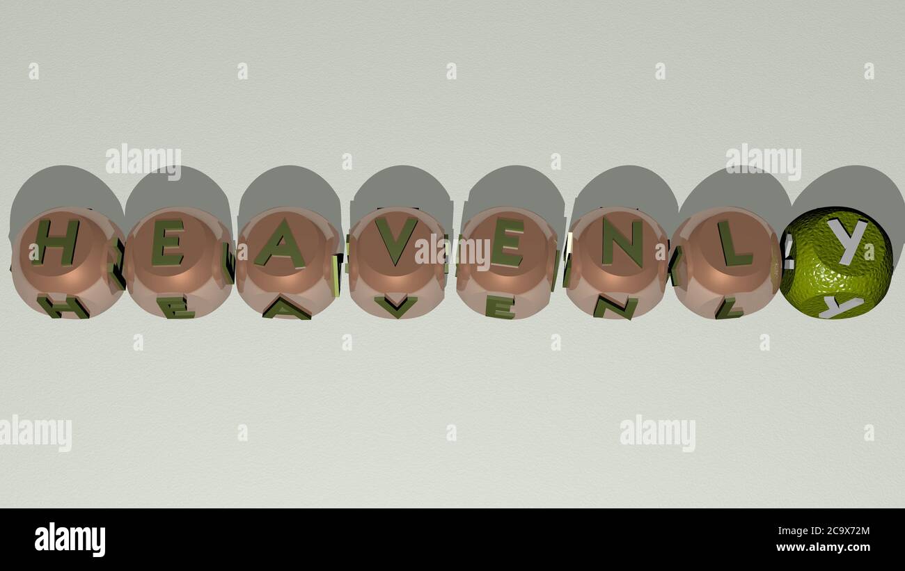 crosswords of HEAVENLY arranged by cubic letters on a mirror floor