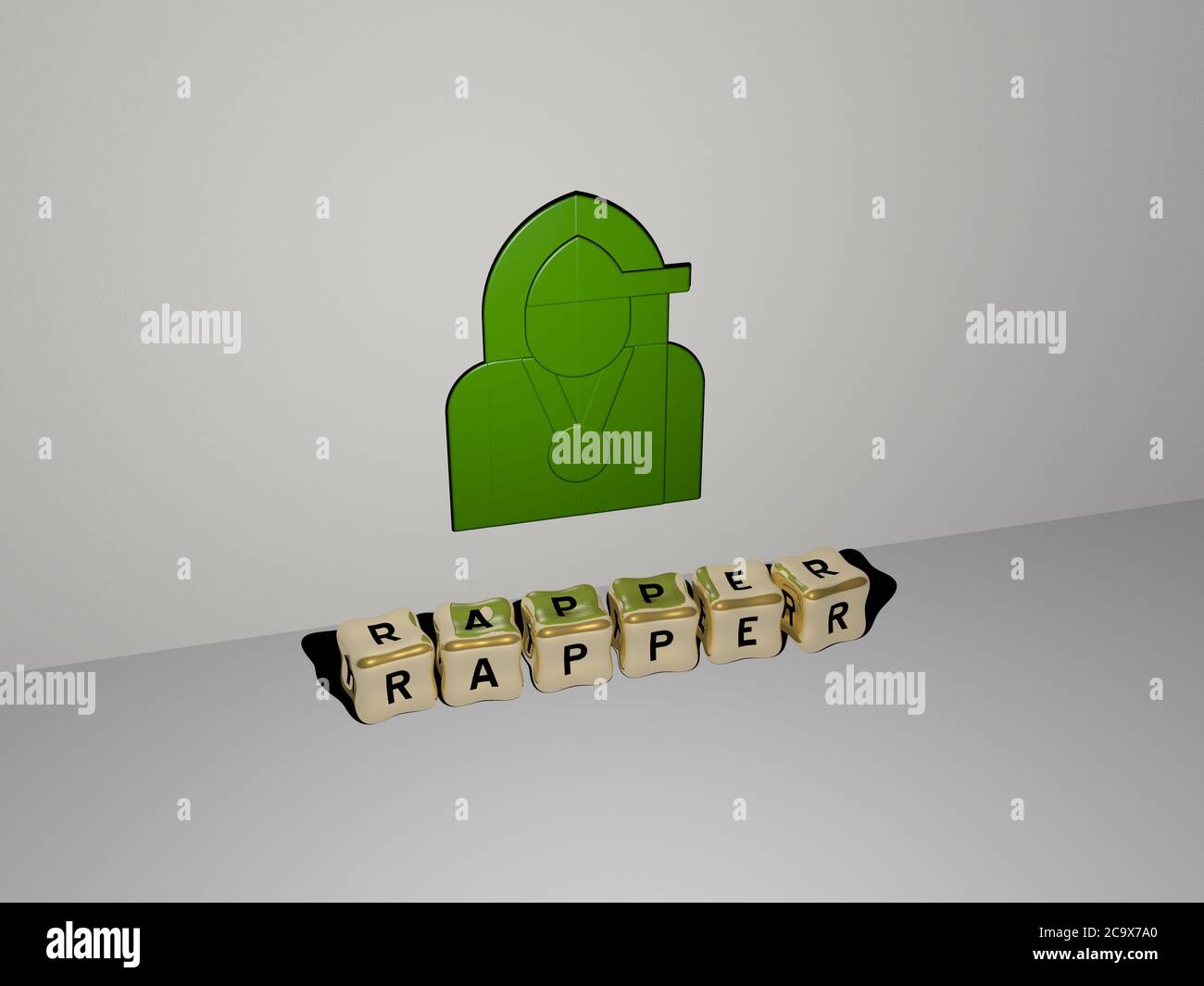 3D representation of RAPPER with icon on the wall and text arranged by ...