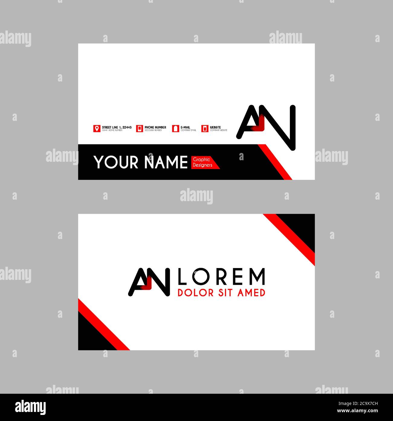 Modern Creative Business Card Template with AN ribbon Letter Logo .NA