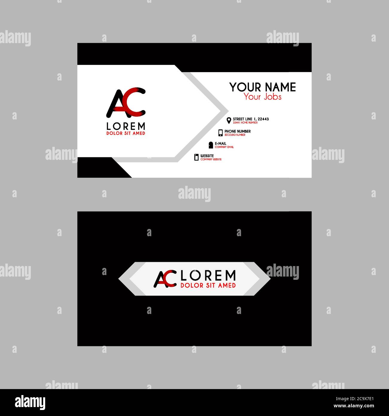Modern Creative Business Card Template with AC ribbon Letter Logo .CA