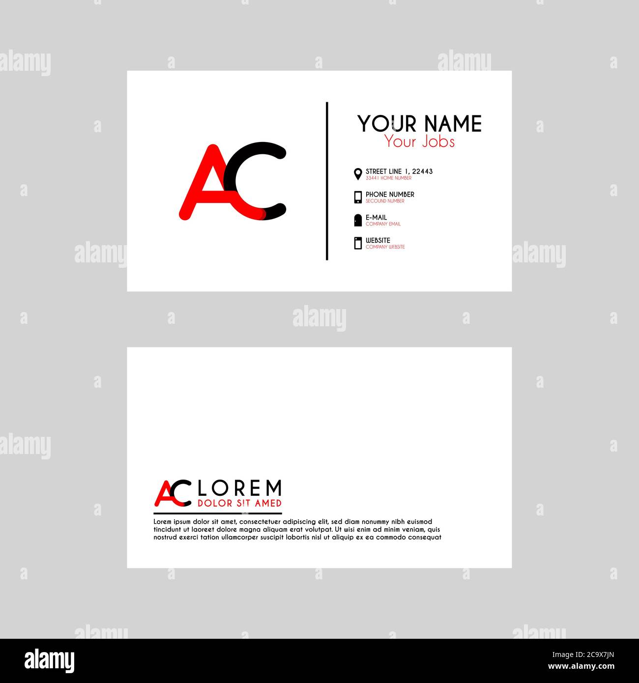 Simple Business Card with initial letter AC rounded edges. CA logo can ...