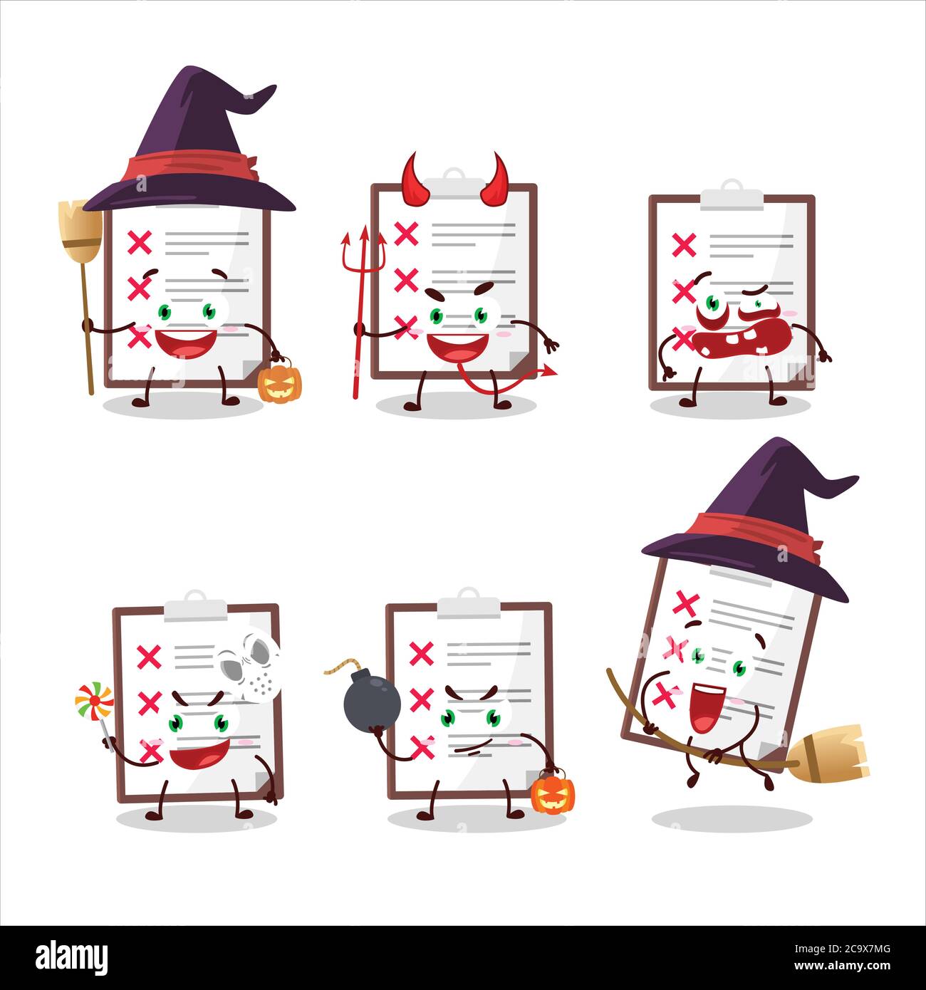 Halloween expression emoticons with cartoon character of clipboard with ...