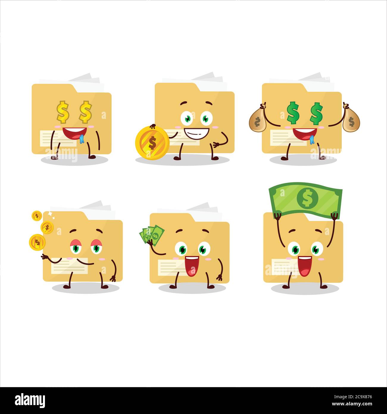 File folder cartoon character with cute emoticon bring money Stock