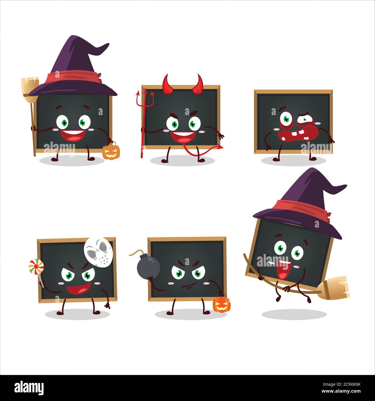 Halloween expression emoticons with cartoon character of blackboard ...
