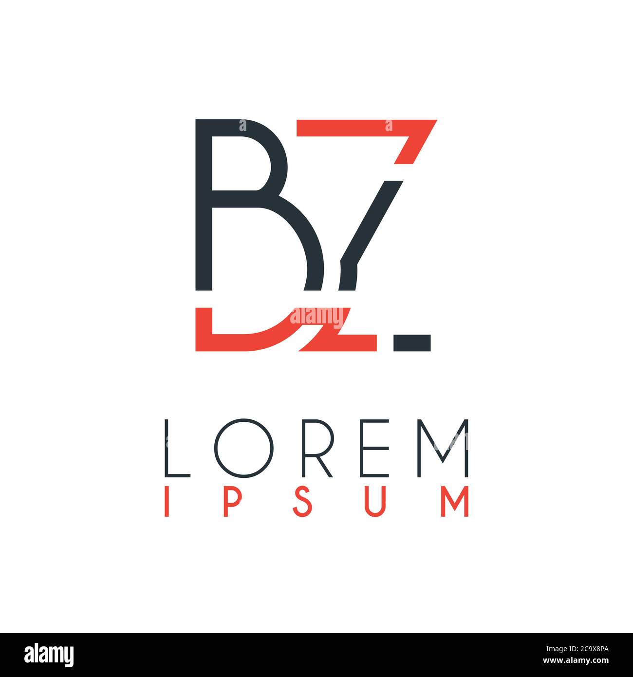 The logo between the letter B and letter Z or BZ with a certain distance and connected by orange and gray color Stock Vector