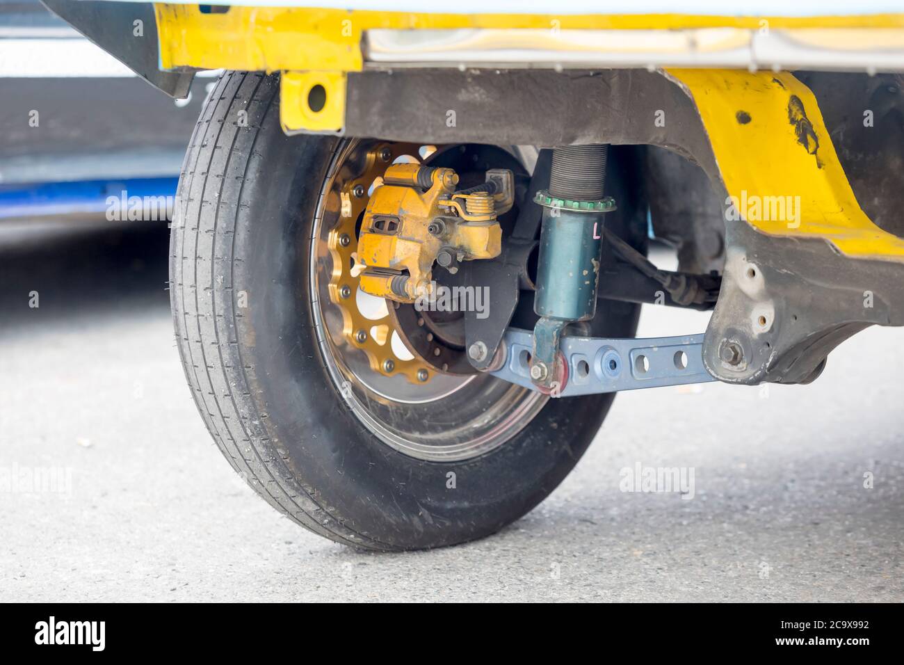 Rear wheel of Drag racing type production car (front wheel drive Stock