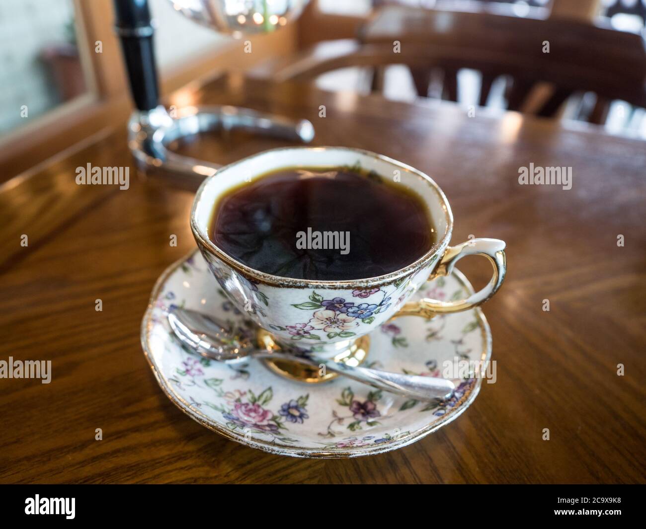 Panama Geisha Hand Drip Coffee In A Cup With Flower Pattern In Gangneung Gangwon Province South Korea Pour Over Coffee On Wooden Table Stock Photo Alamy