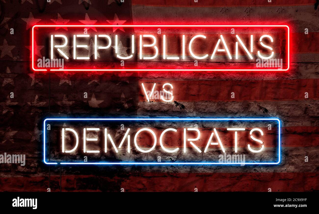 Presidential Election Political Graphic Art Neon Sign Republicans VS Democrats Stock Photo