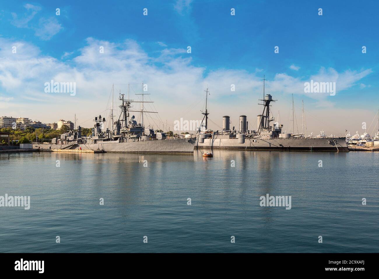 Warship in a summer day in a port Piraeus in Athens, Greece Stock Photo