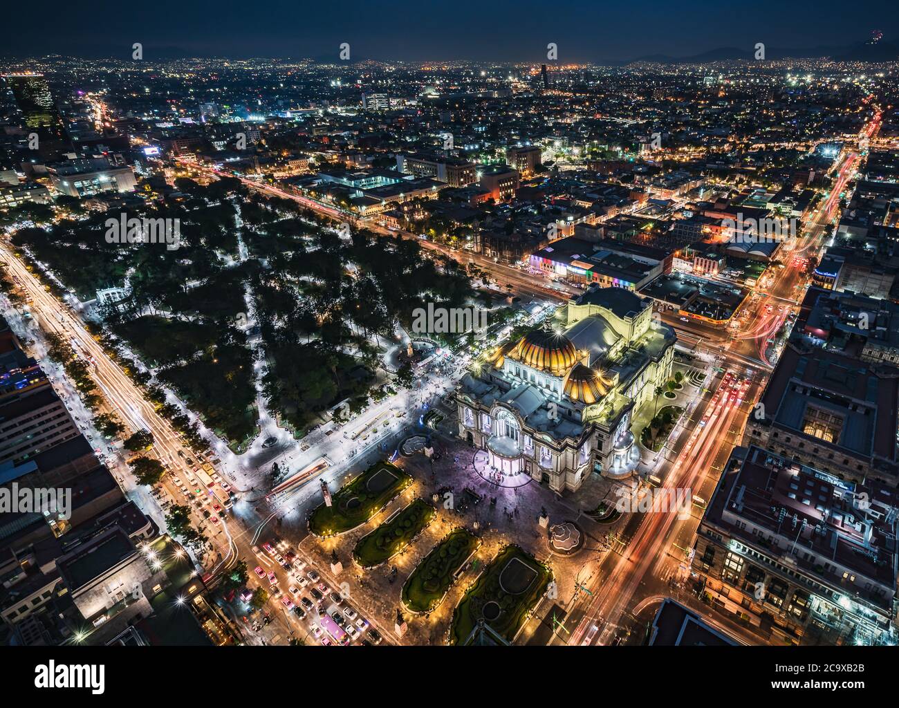Lights over Mexico City at night Stock Photo