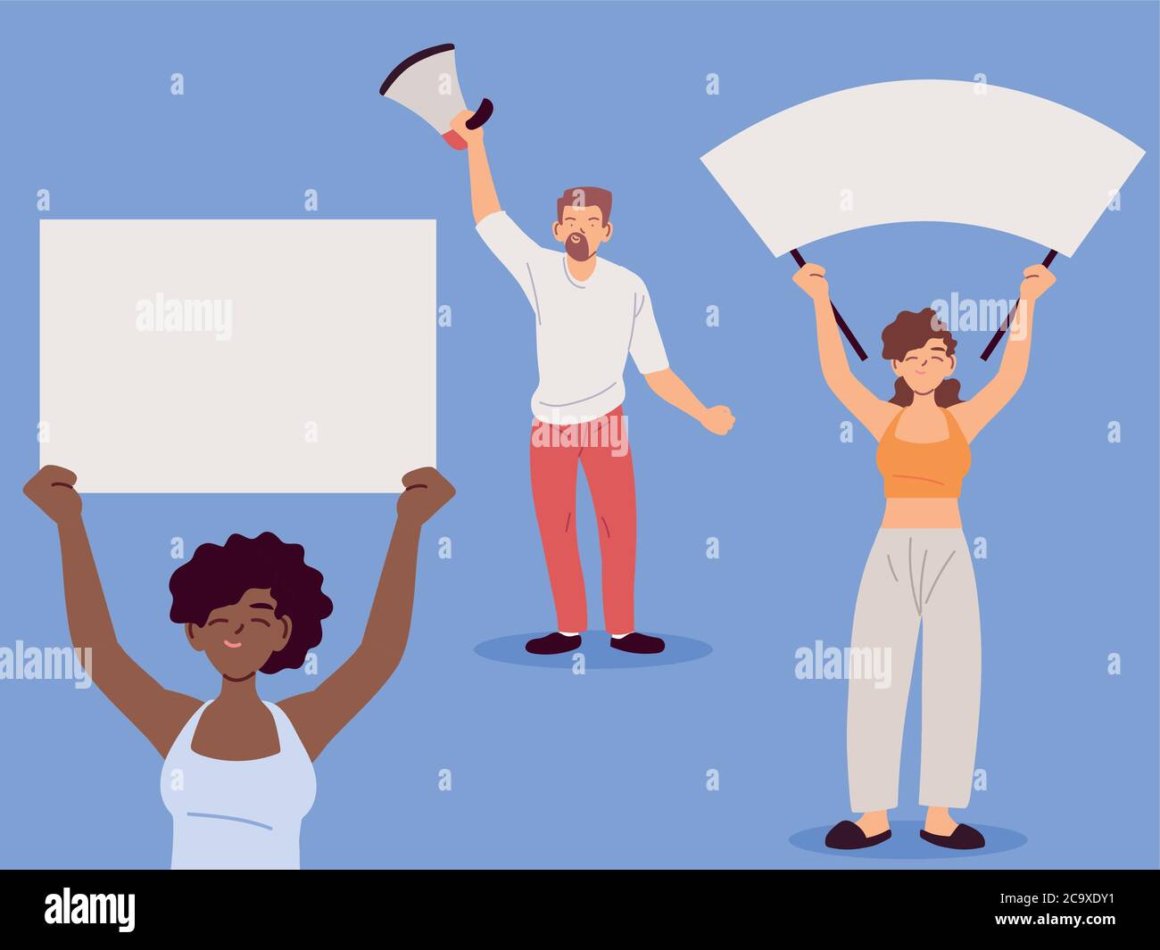 people with banners and signs are protesting, people raised fist and ...