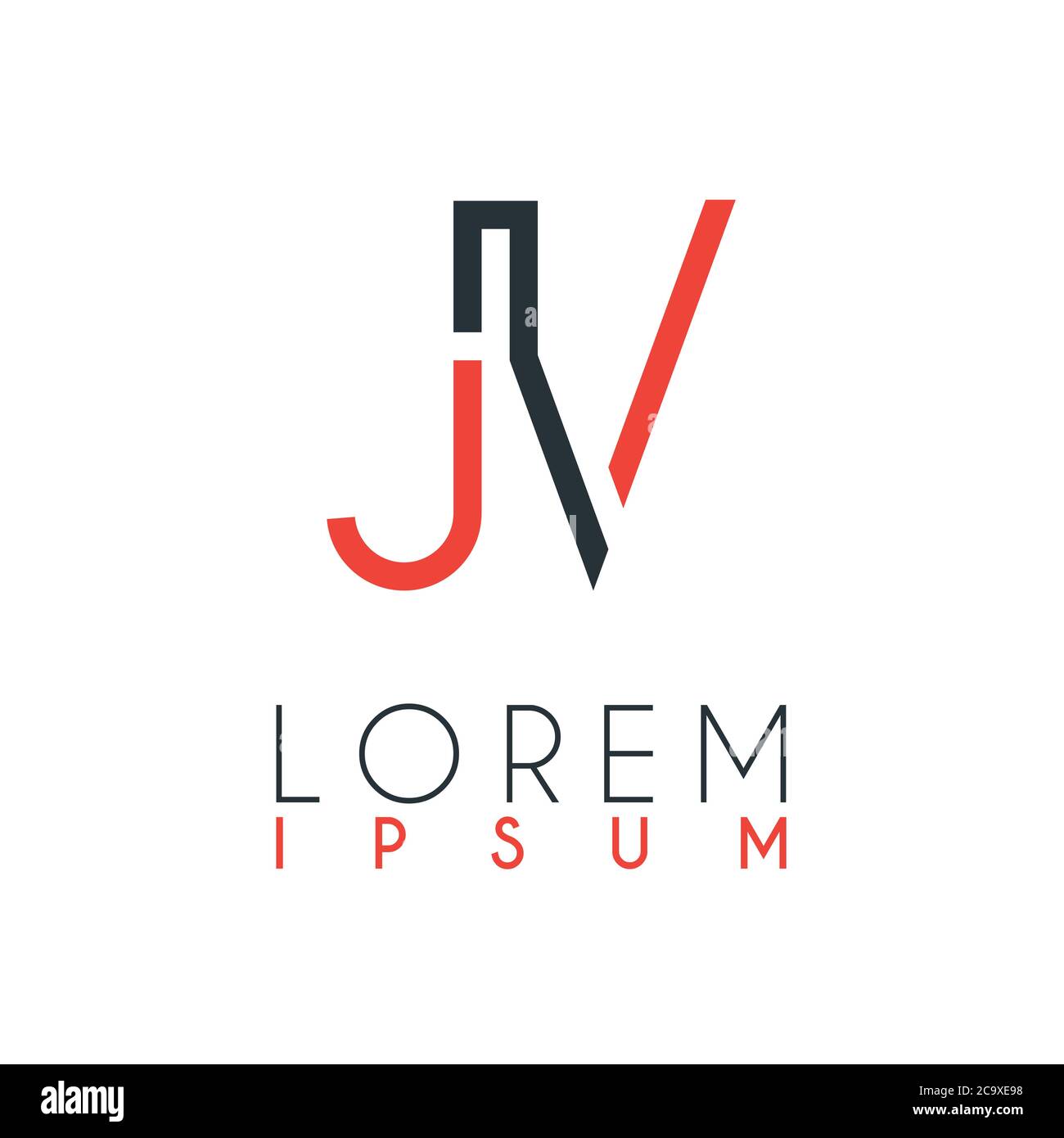 The logo between the letter J and letter V or JV with a certain distance and connected by orange and gray color Stock Vector