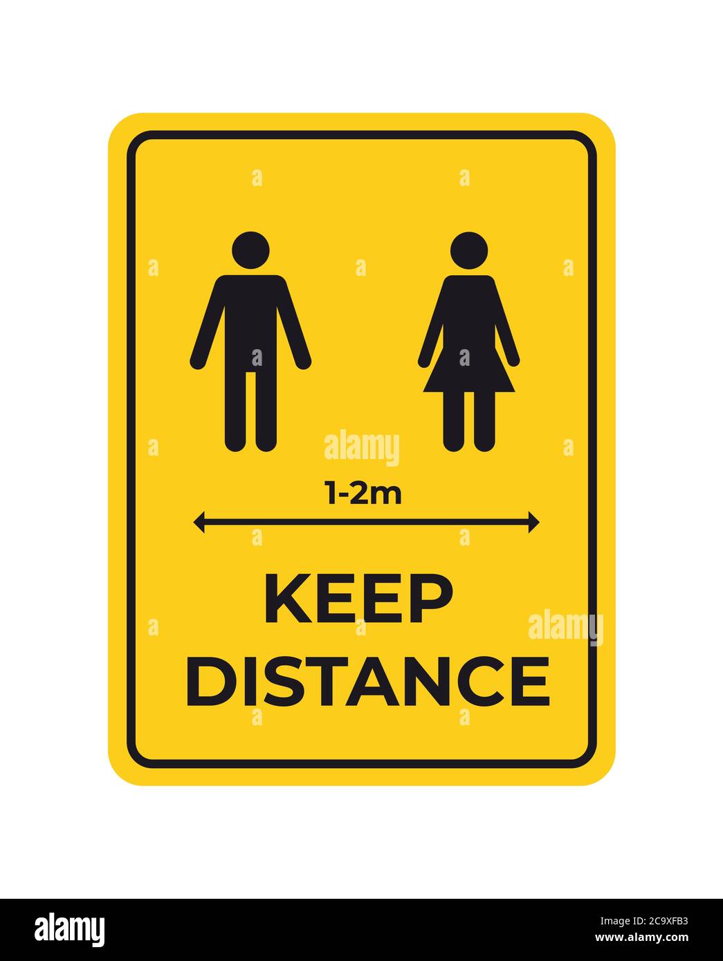warning sign for social distancing coronavirus pandemic protection measures concept keep distance yellow sticker vector illustration Stock Vector