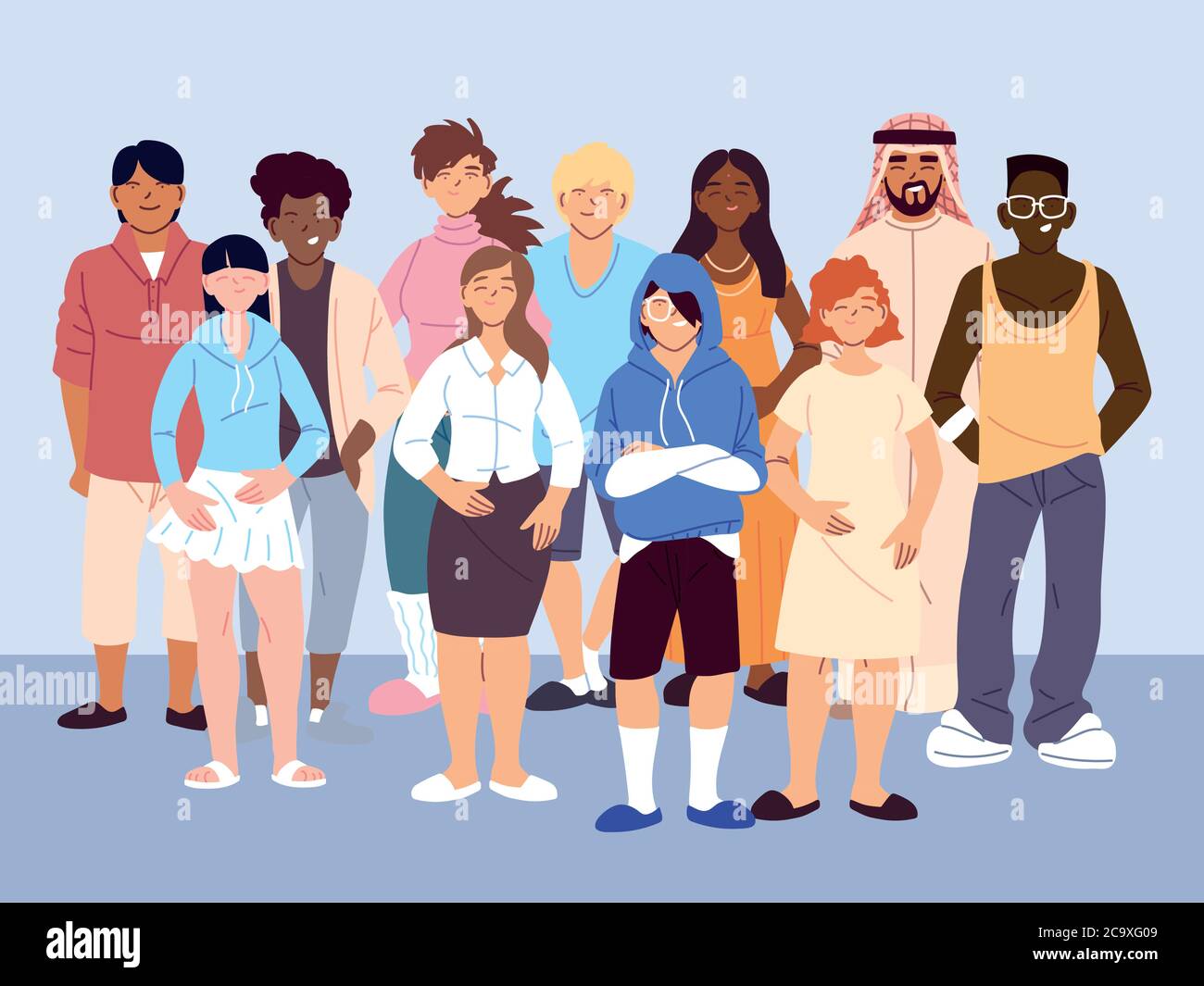 multicultural people, group of people in casual clothes standing vector ...