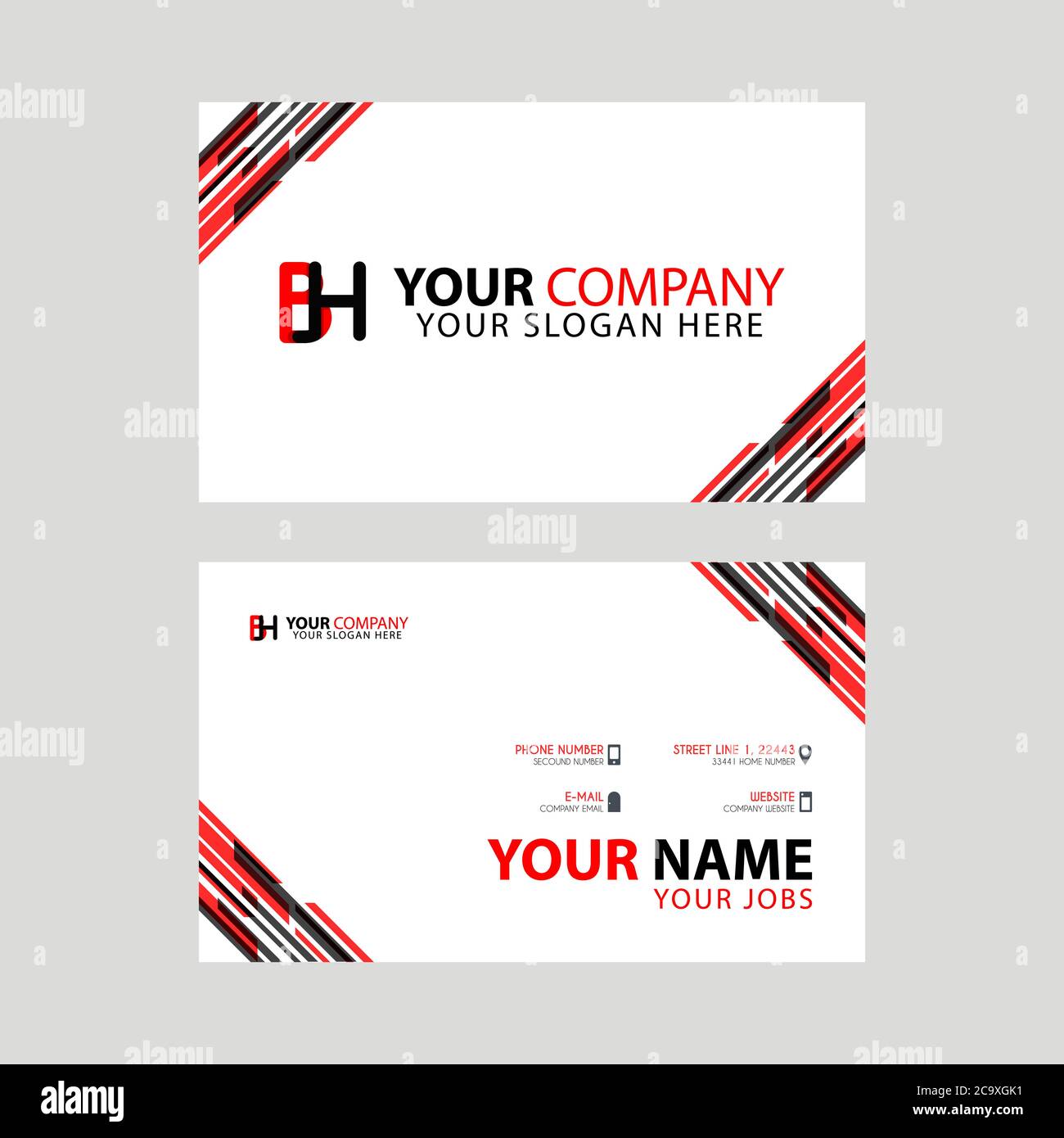 Horizontal name card with BH logo Letter and simple red black, edge  decoration .HB Logo can be used for marketing, advertising, promotion,  company log Stock Vector Image & Art - Alamy