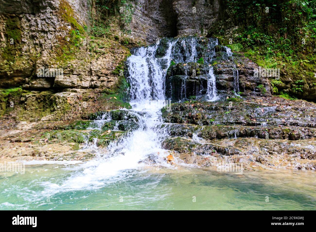 Waterfall in beautiful natural Martvili canyon in Georgia Stock Photo