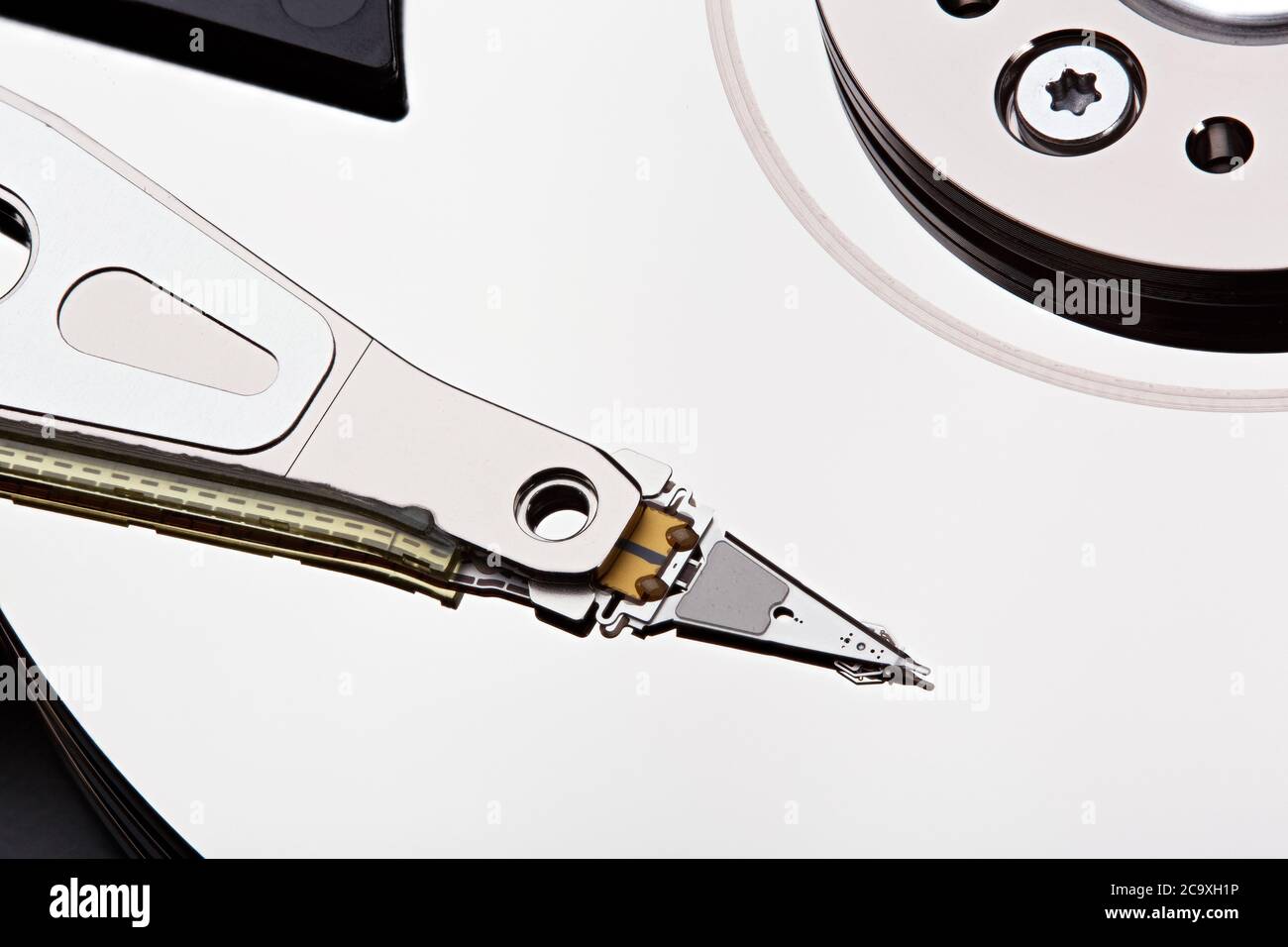 Hard disk drive inside. Stacked photo. Stock Photo