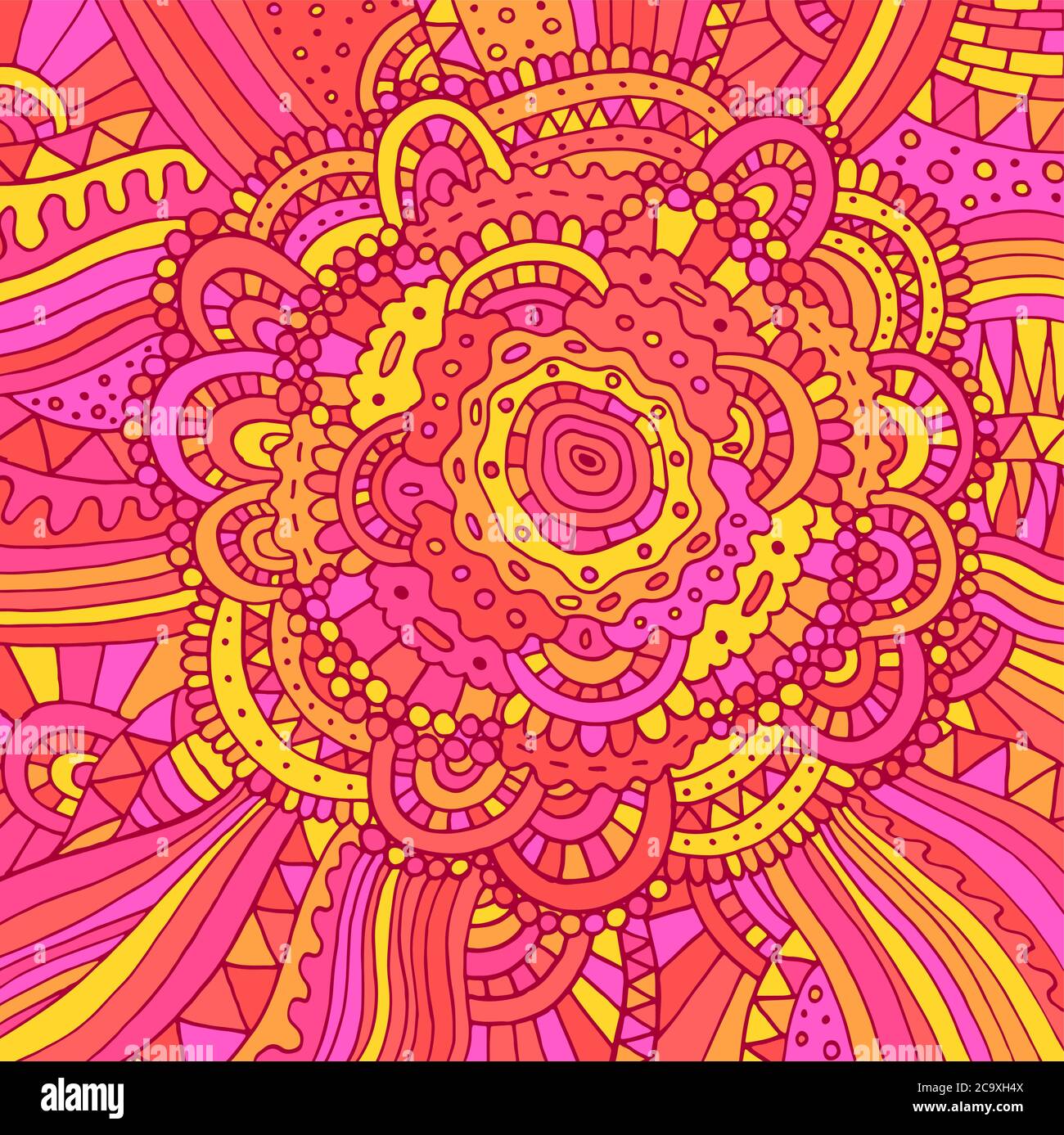 Floral doodle trippy psychedelic mandala artwork. Line multicolor ...