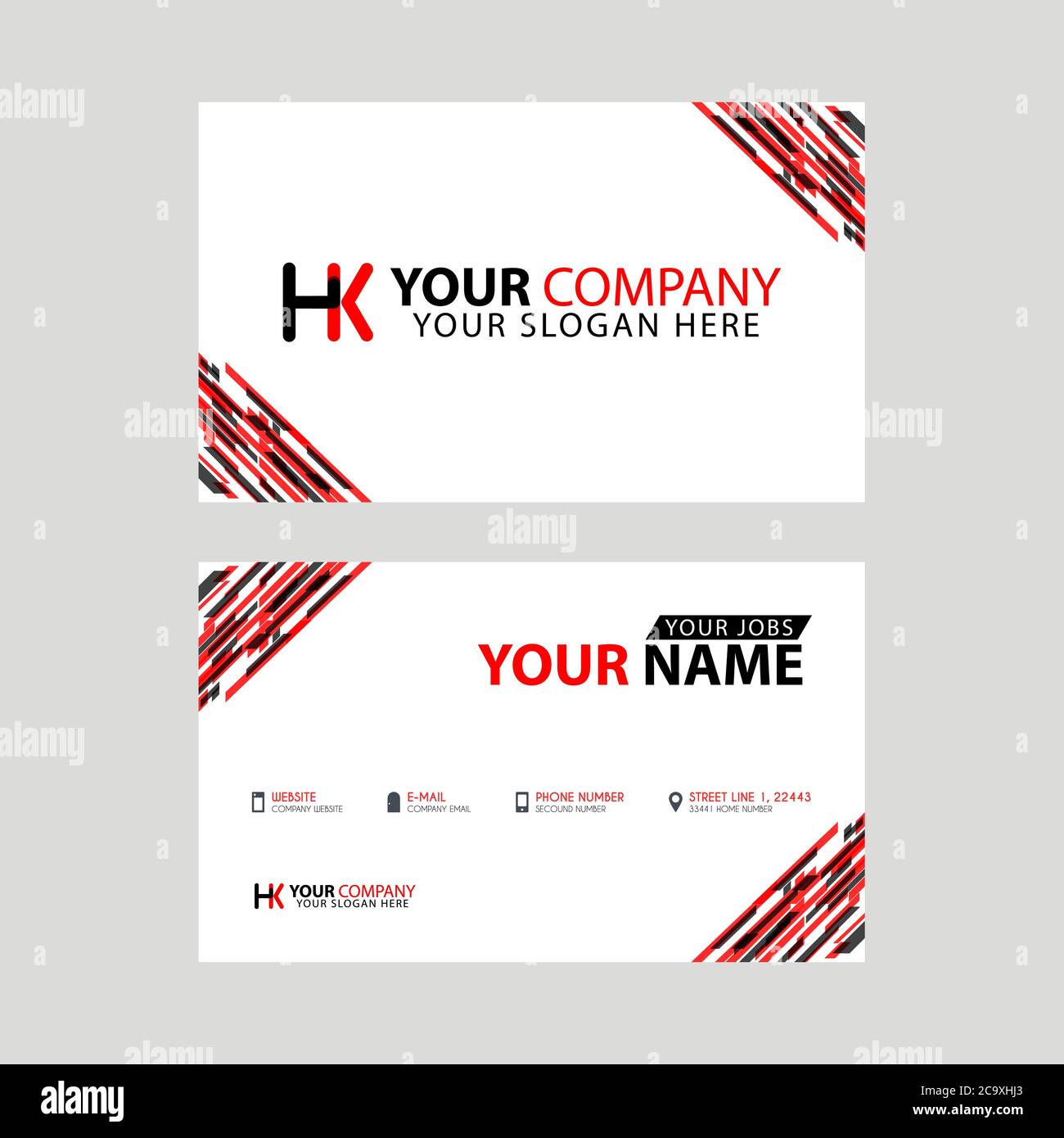 Logo HK design with a black and red business card with horizontal and modern design Stock Vector