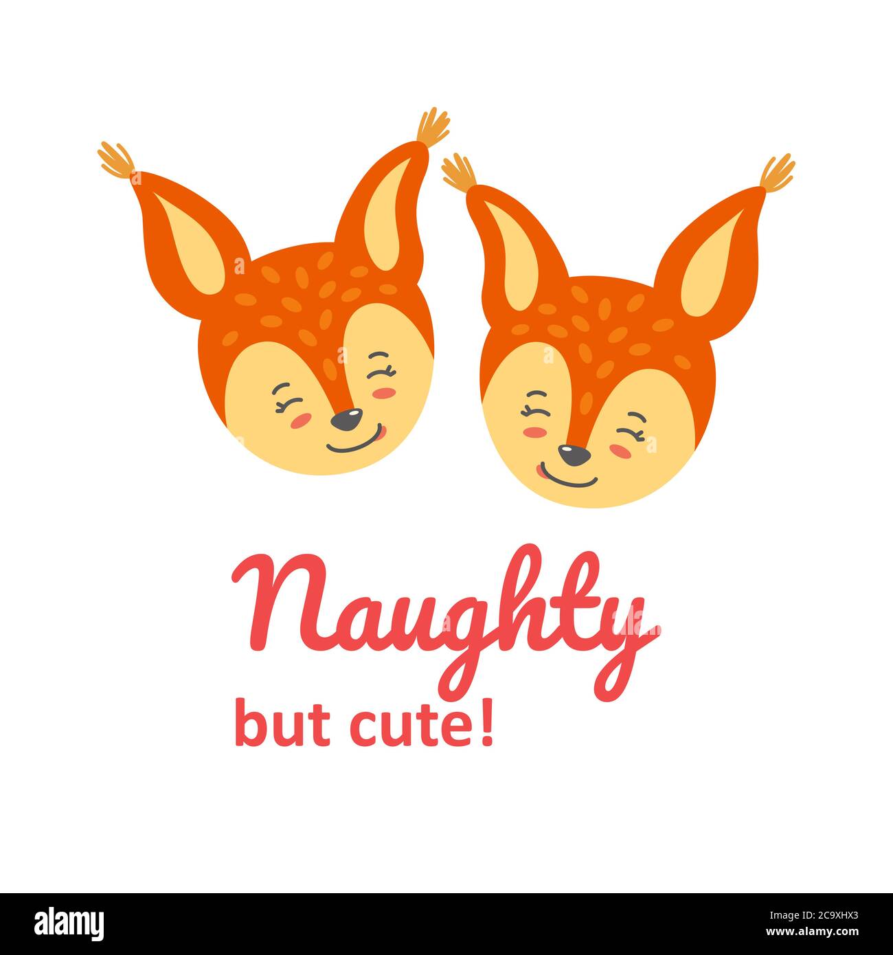 Two naughty squirrels showing their tongues. Print design with squirrel heads. Vector illustration in flat style Stock Vector