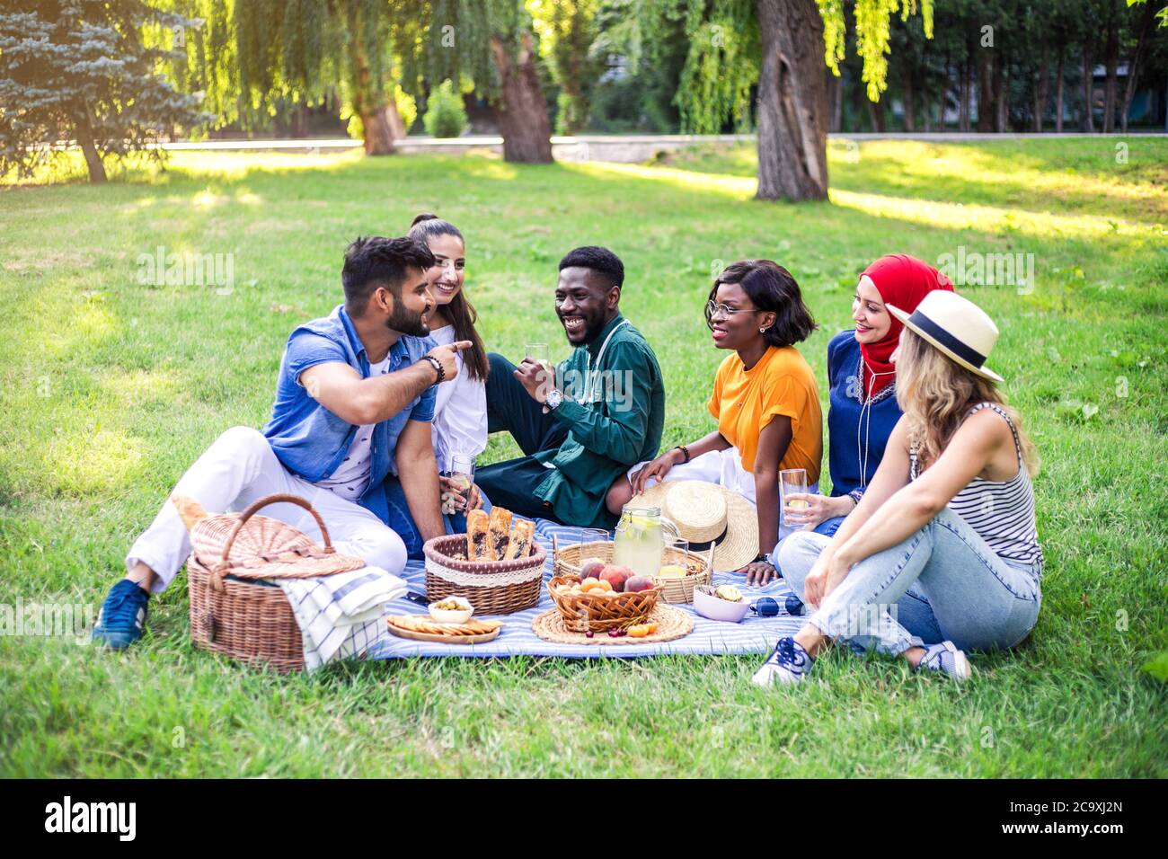Best friends are on picnic in the park Stock Photo Alamy