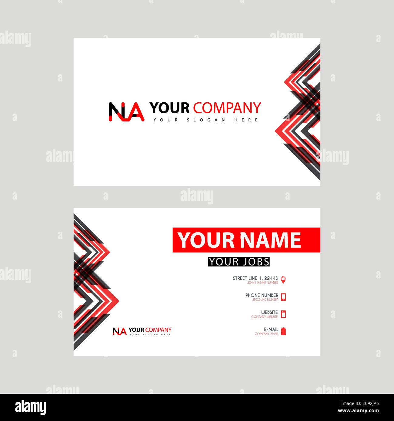 Business card template in black and red. with a flat and horizontal ...