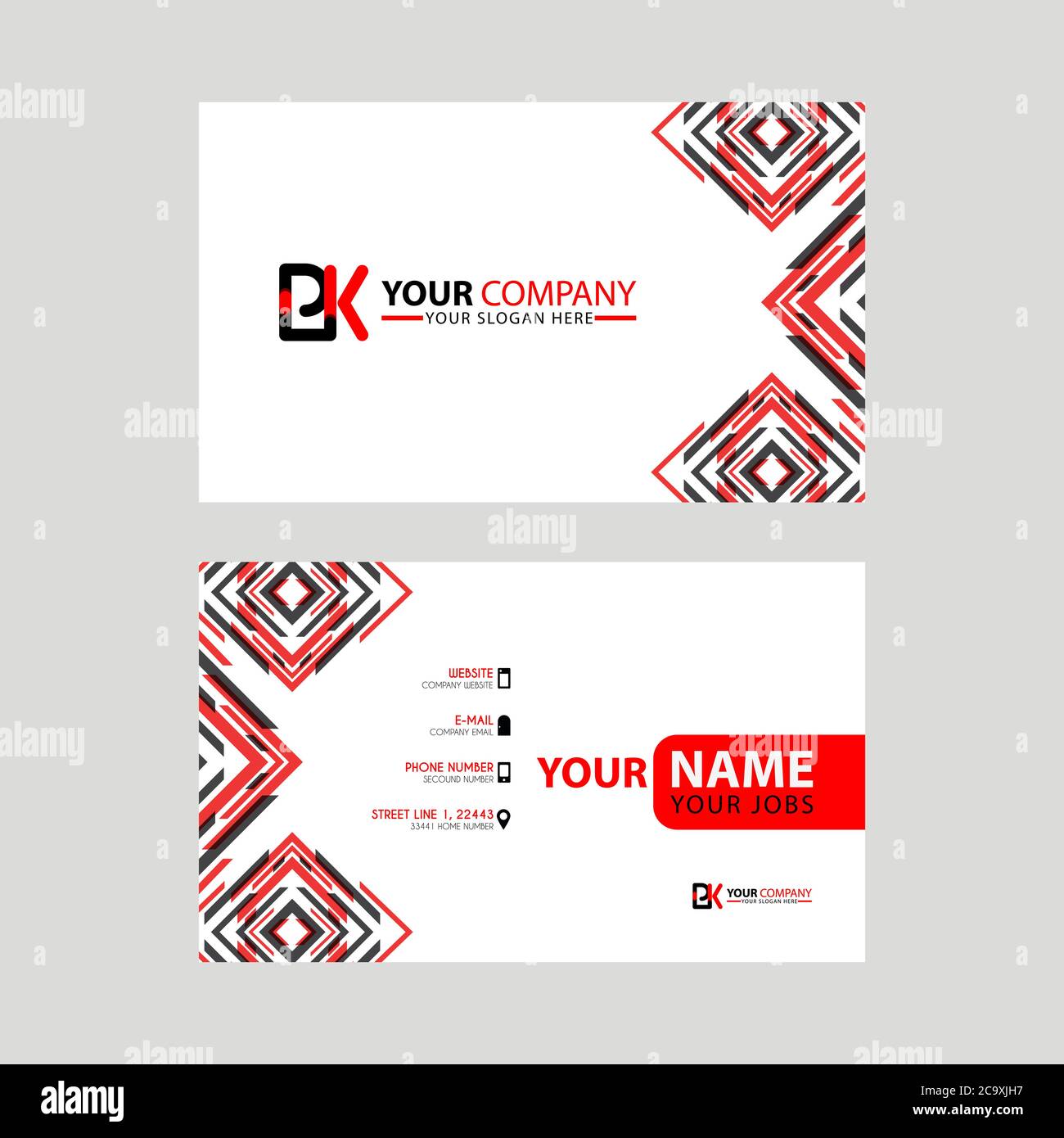 Modern business card templates, with PK logo Letter and horizontal design and red and black colors. KP Logo template Stock Vector