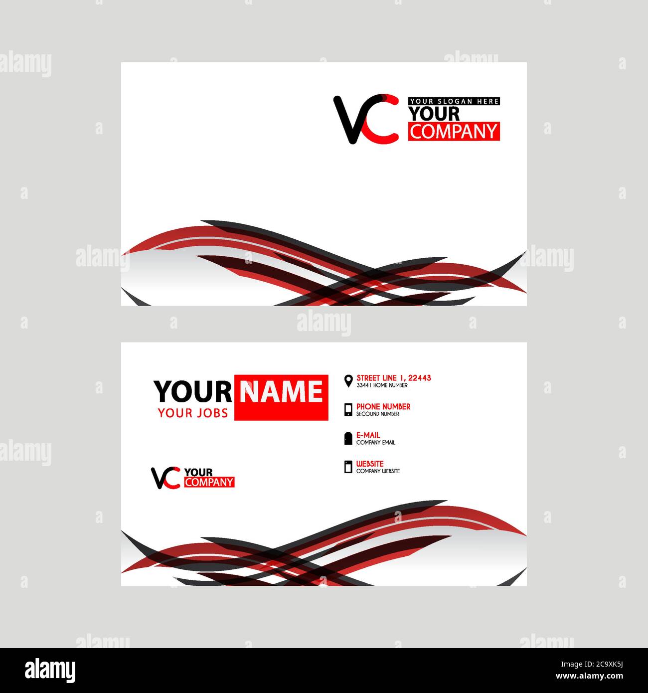 Horizontal name card with VC logo Letter and simple red black and  triangular decoration on the edge Stock Vector Image & Art - Alamy