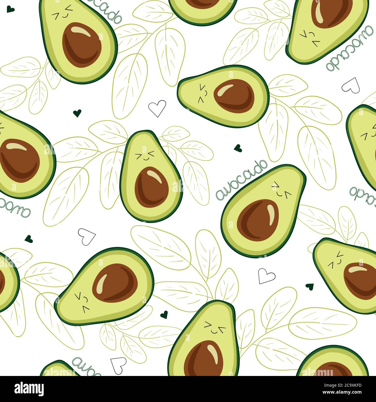 Vector seamless pattern with avocado fruit on a white background, with ...