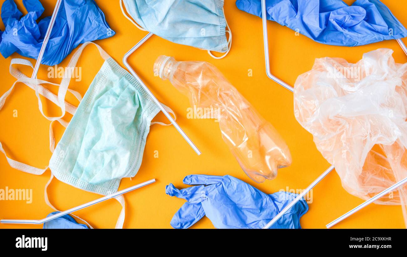 COVID19 Medical Waste. Disposal of gloves, masks, empty plastic